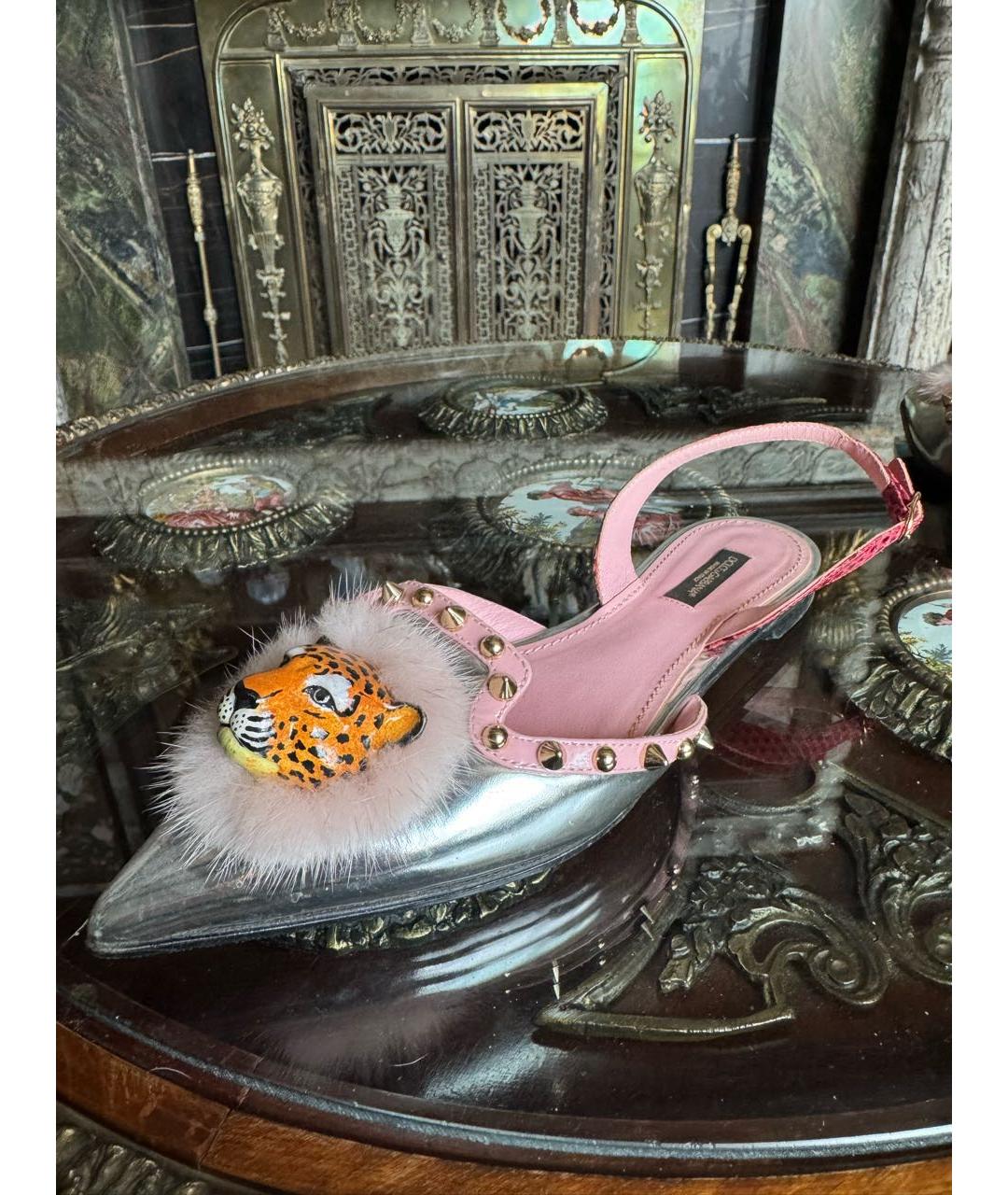 DOLCE&GABBANA Серебряные кожаные мюли, фото 5