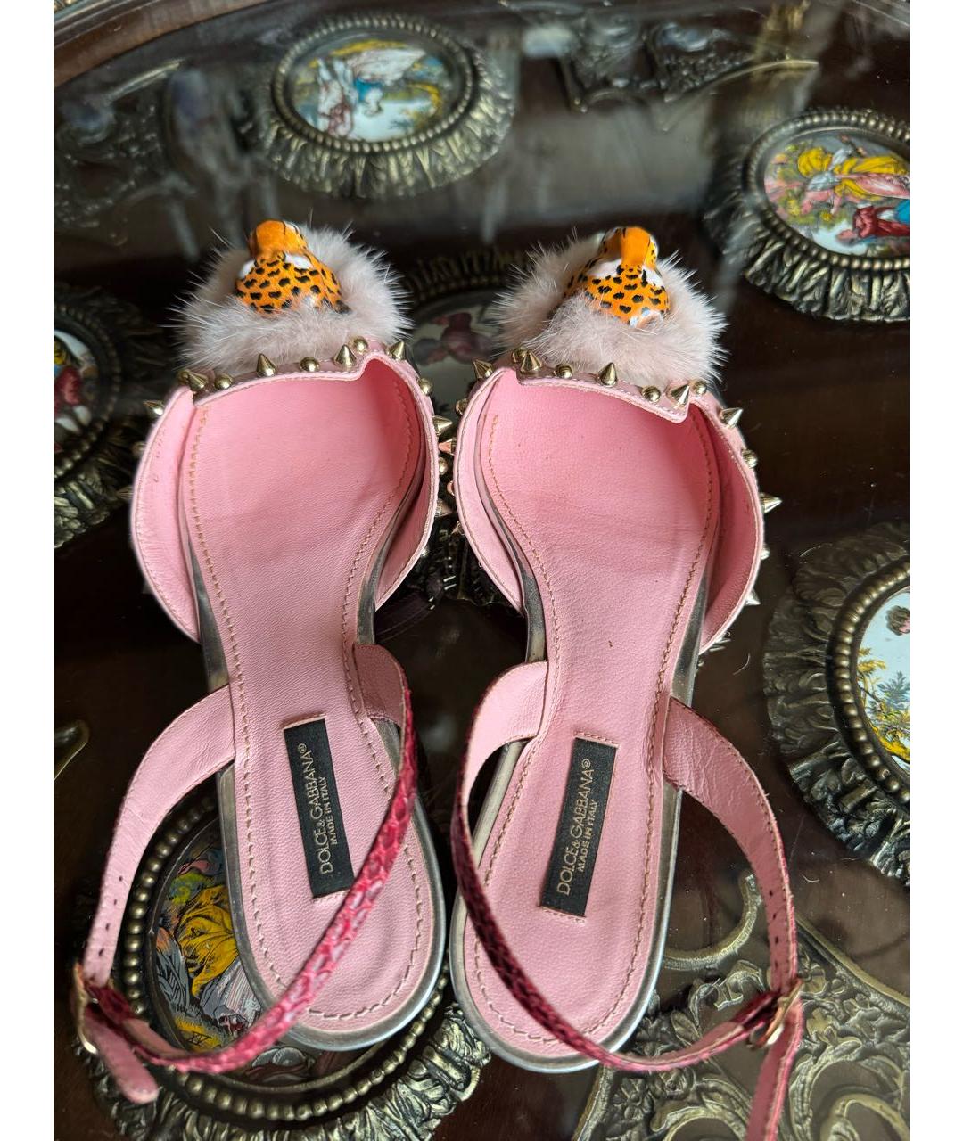 DOLCE&GABBANA Серебряные кожаные мюли, фото 3