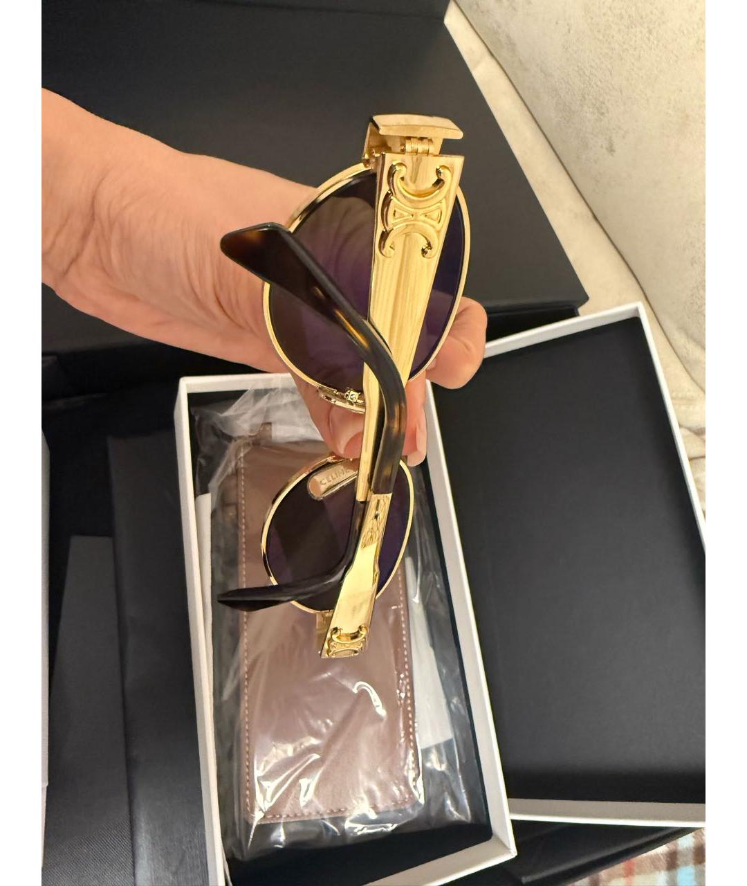 CELINE Золотые металлические солнцезащитные очки, фото 2