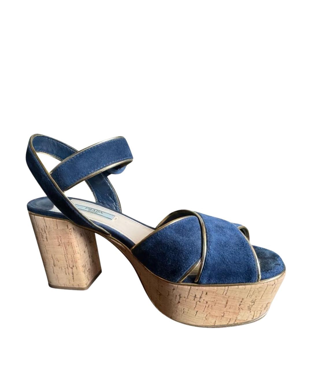 PRADA Синие замшевые босоножки, фото 1