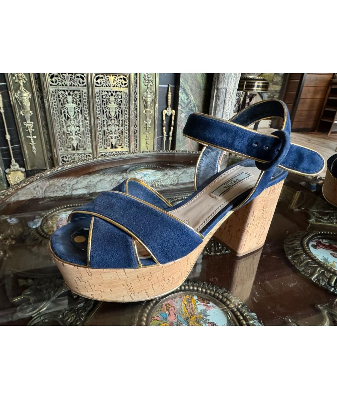 PRADA Синие замшевые босоножки, фото 6