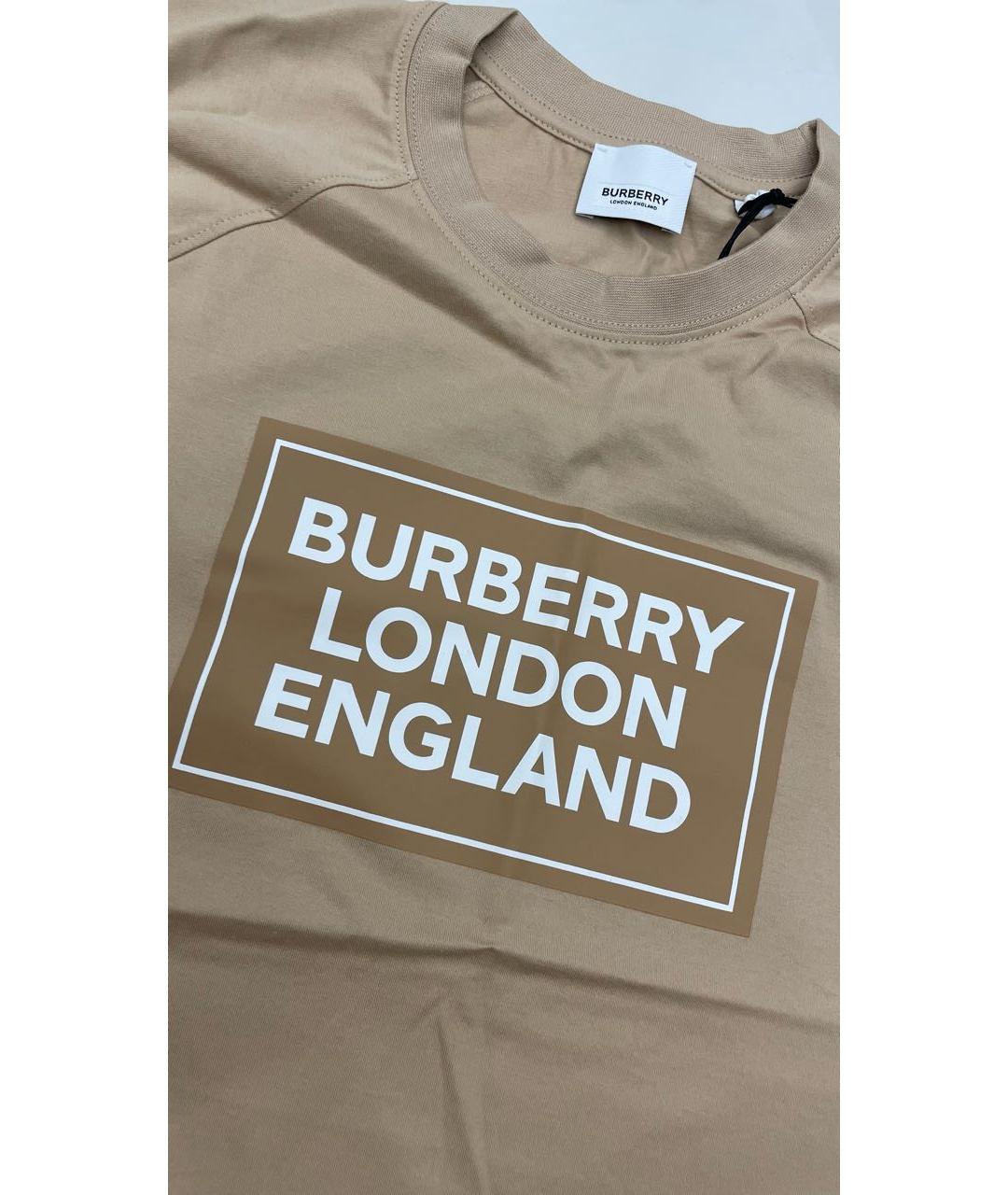 BURBERRY Бежевая хлопко-эластановая футболка, фото 4
