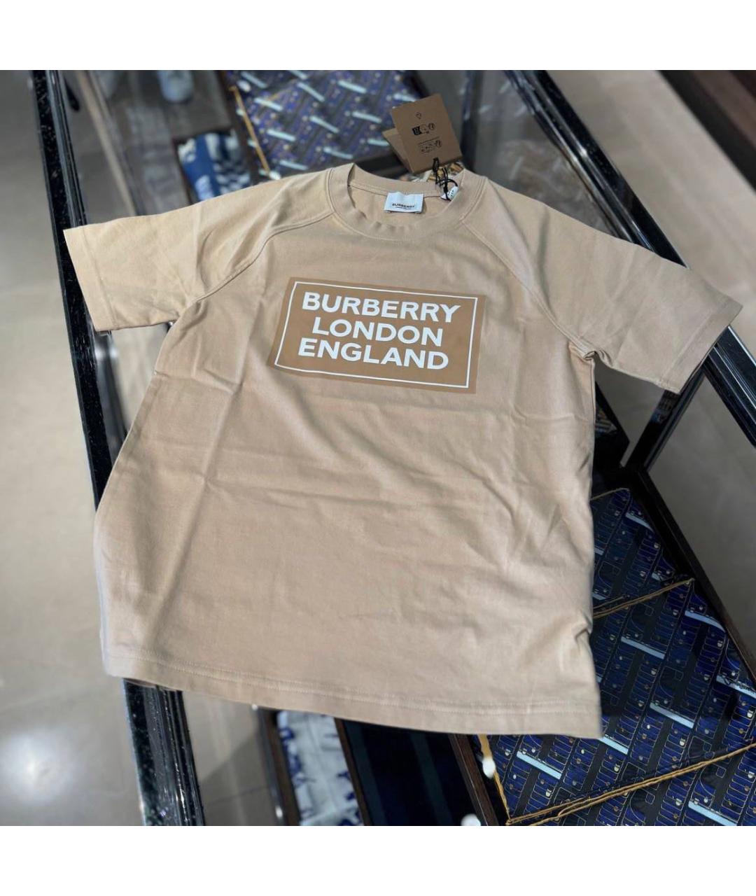 BURBERRY Бежевая хлопко-эластановая футболка, фото 5