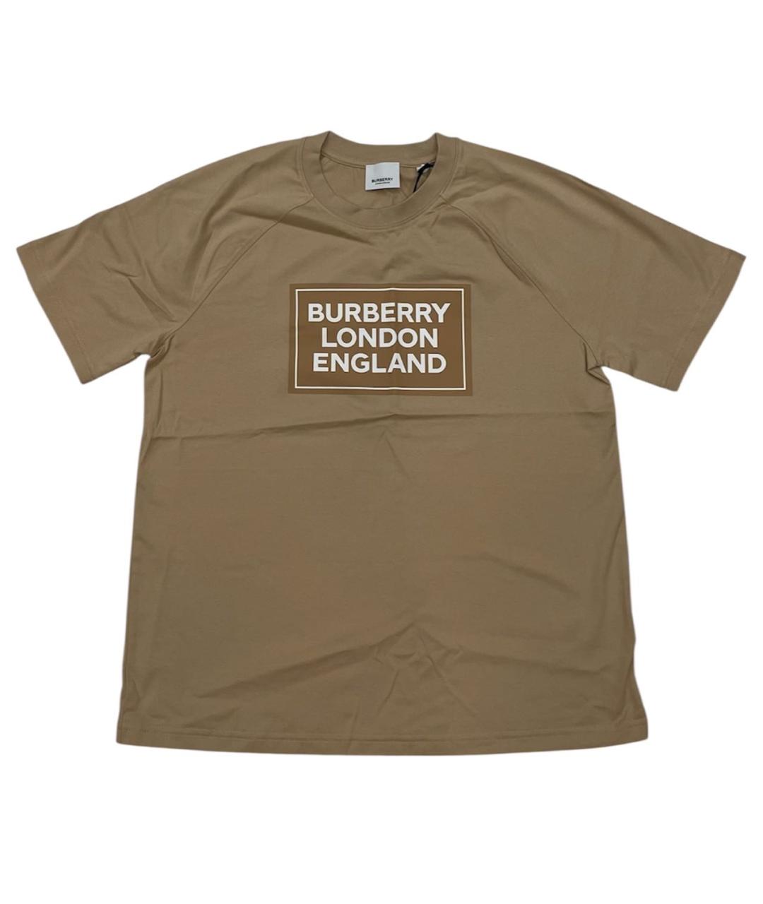 BURBERRY Бежевая хлопко-эластановая футболка, фото 1