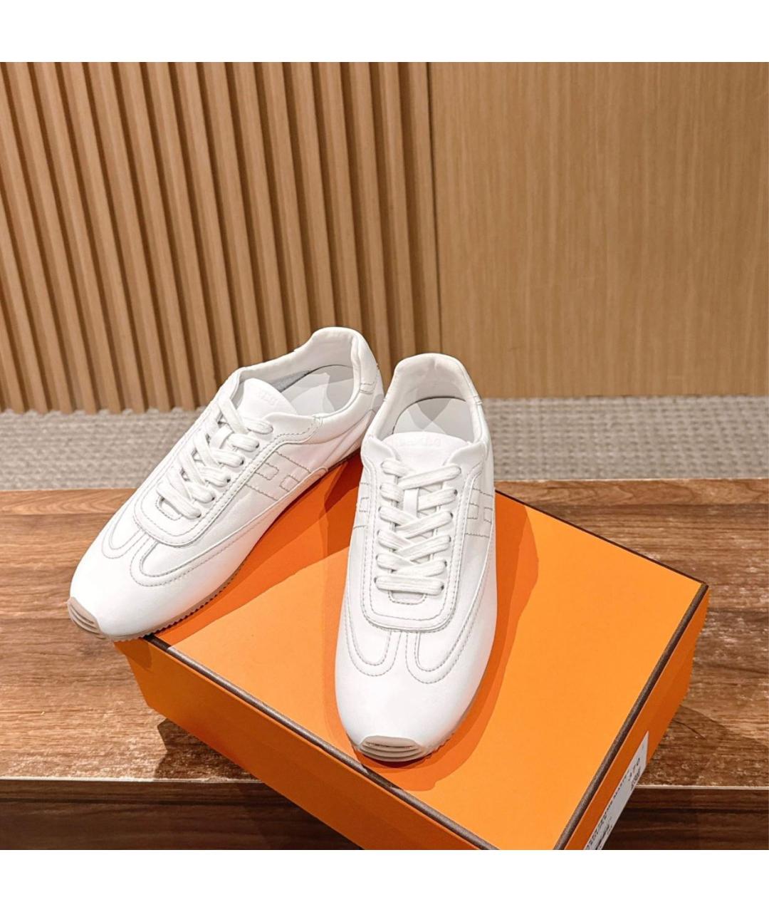 HERMES Белые кожаные кеды, фото 6