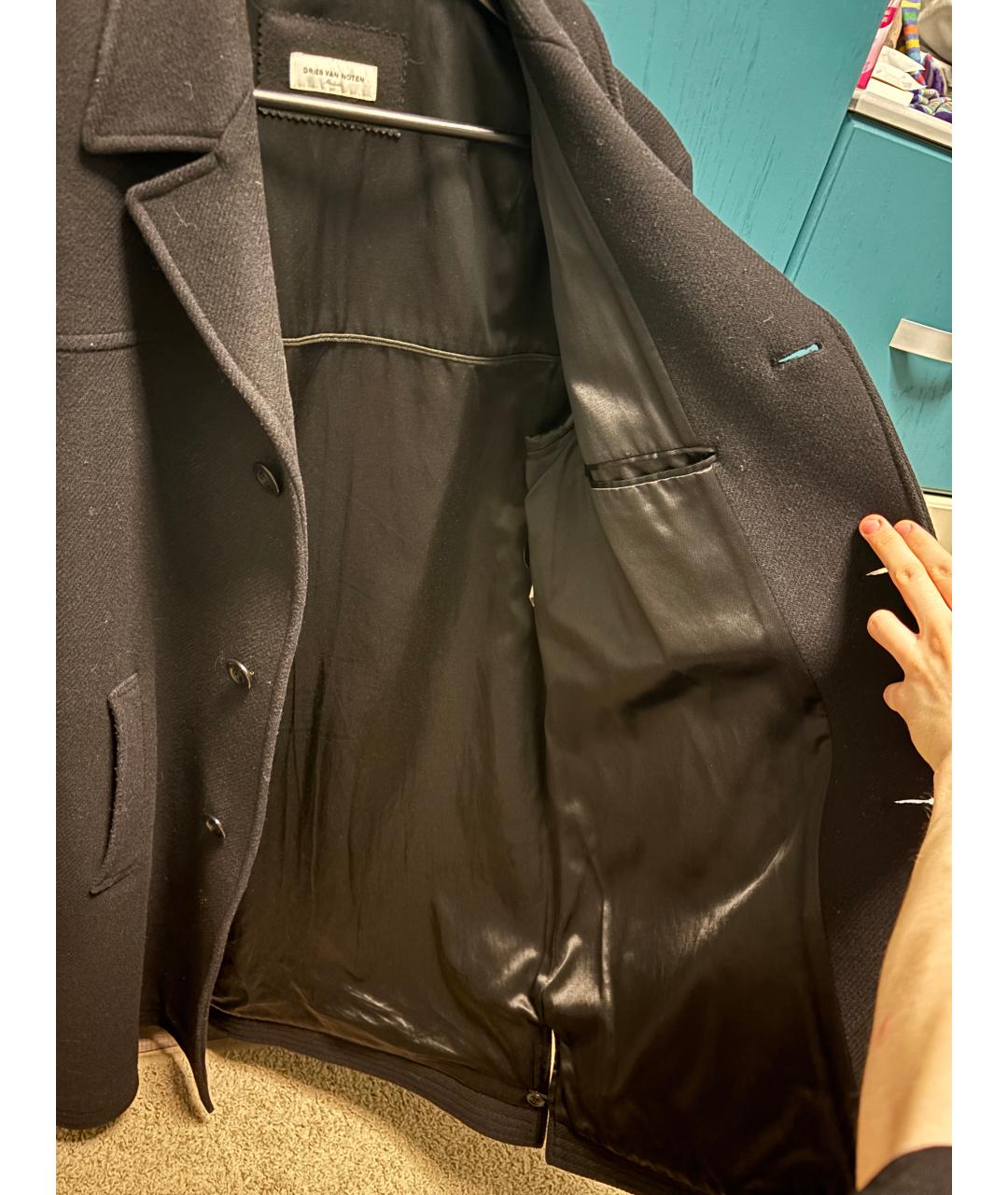 DRIES VAN NOTEN Черное шерстяное пальто, фото 6