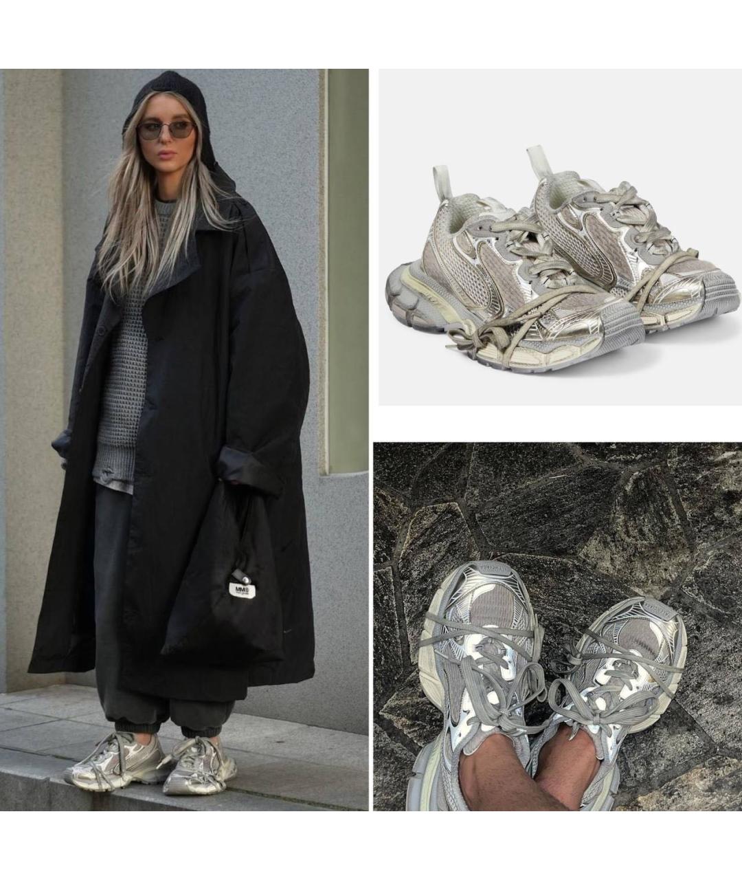 BALENCIAGA Серебряные текстильные кроссовки, фото 7