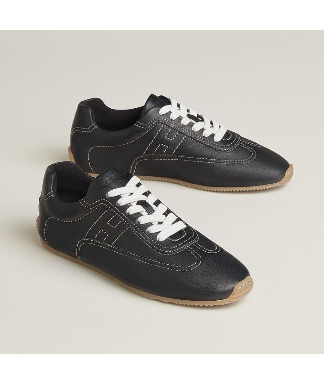 HERMES Черные кожаные кеды, фото 2