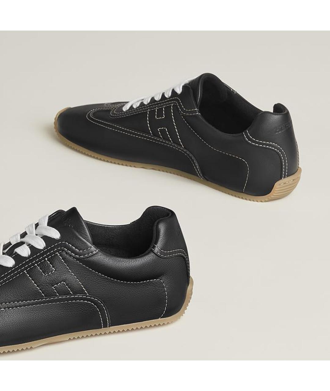 HERMES Черные кожаные кеды, фото 4