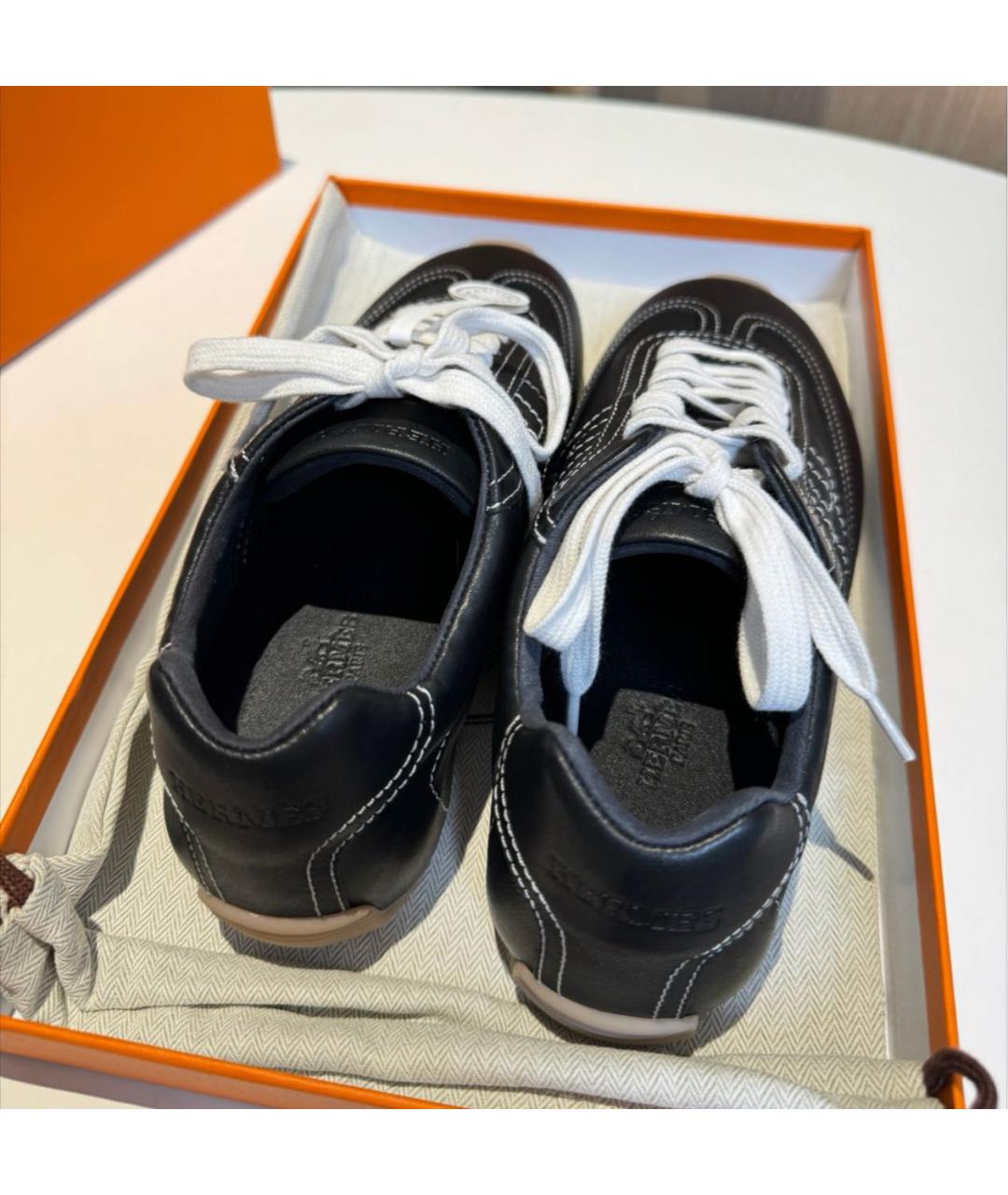 HERMES Черные кожаные кеды, фото 7