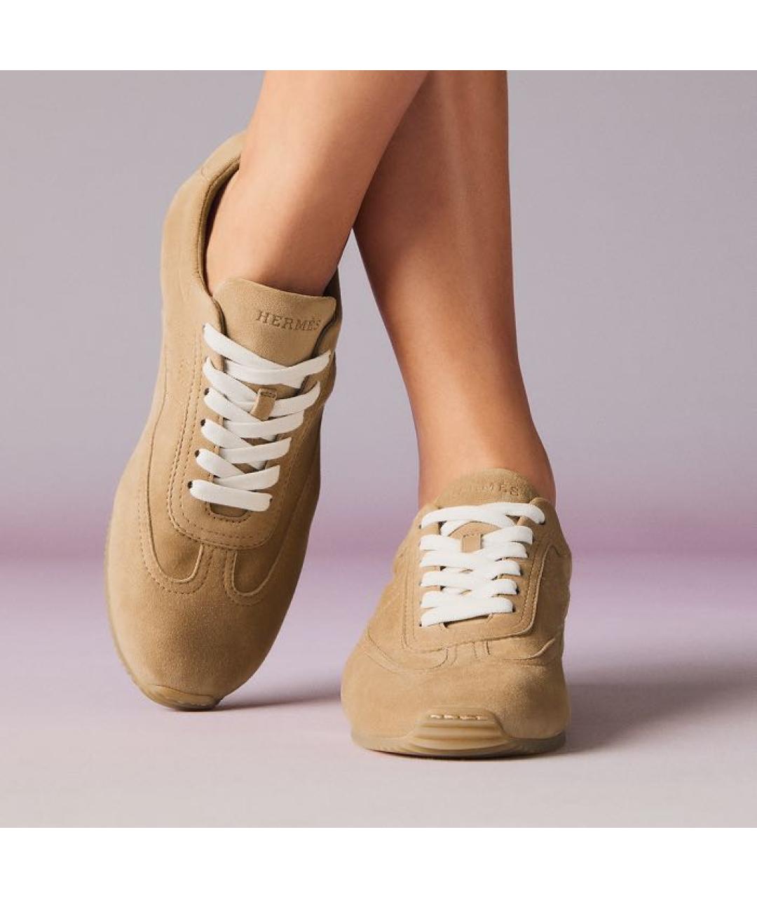 HERMES Бежевые замшевые кеды, фото 7