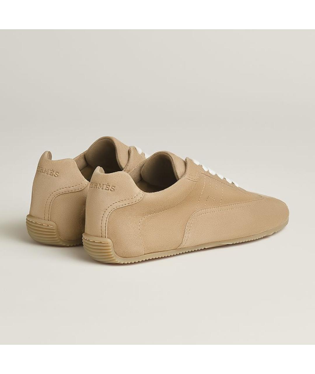 HERMES Бежевые замшевые кеды, фото 3