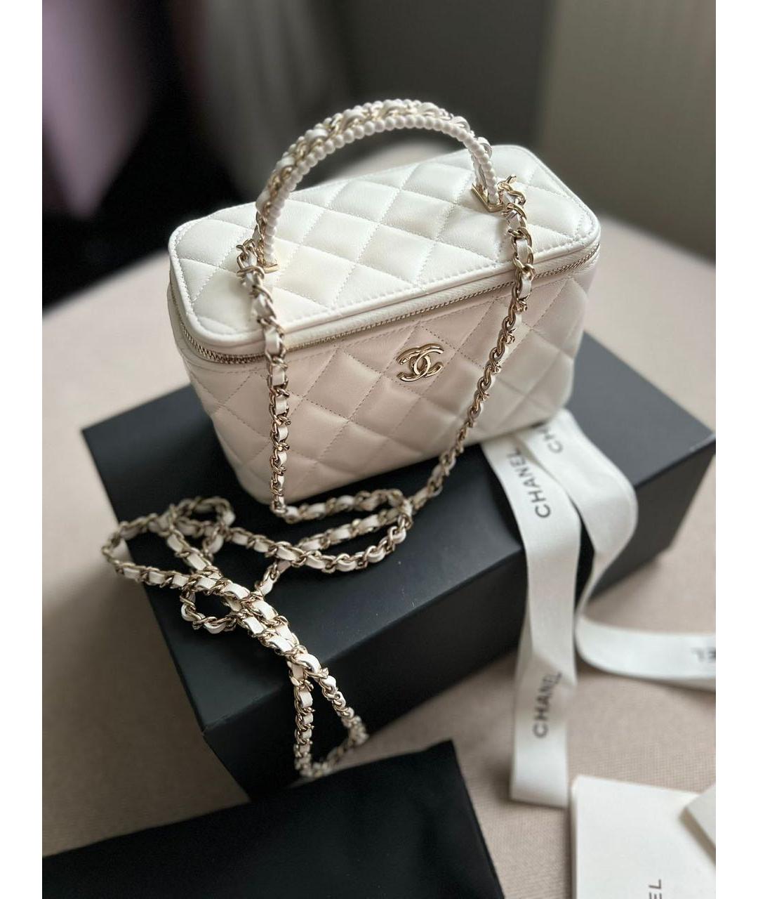 CHANEL Белая кожаная сумка через плечо, фото 5