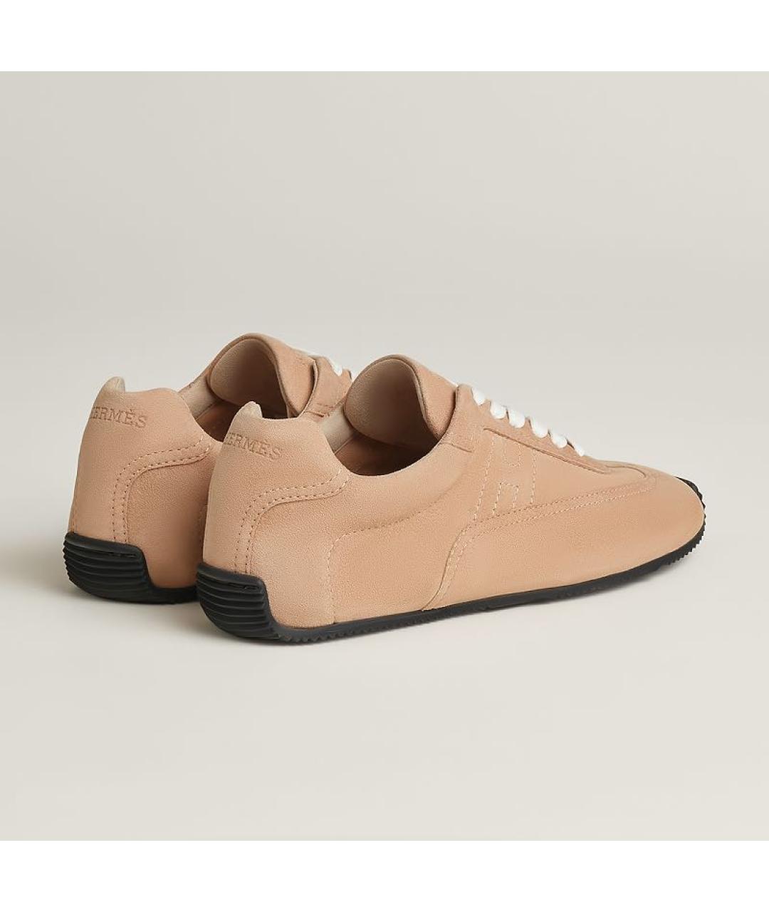 HERMES Бежевые замшевые кеды, фото 3