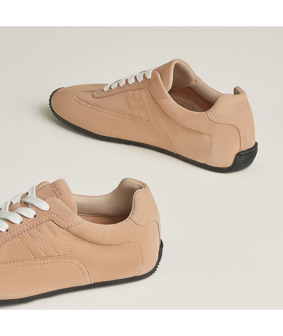 HERMES Бежевые замшевые кеды, фото 4