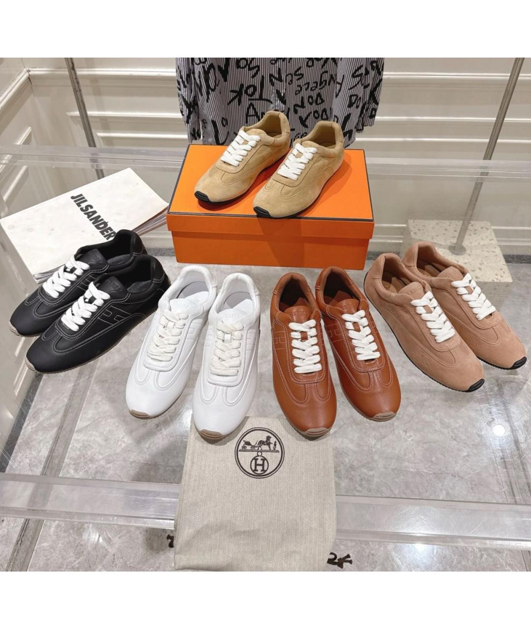 HERMES Бежевые замшевые кеды, фото 7