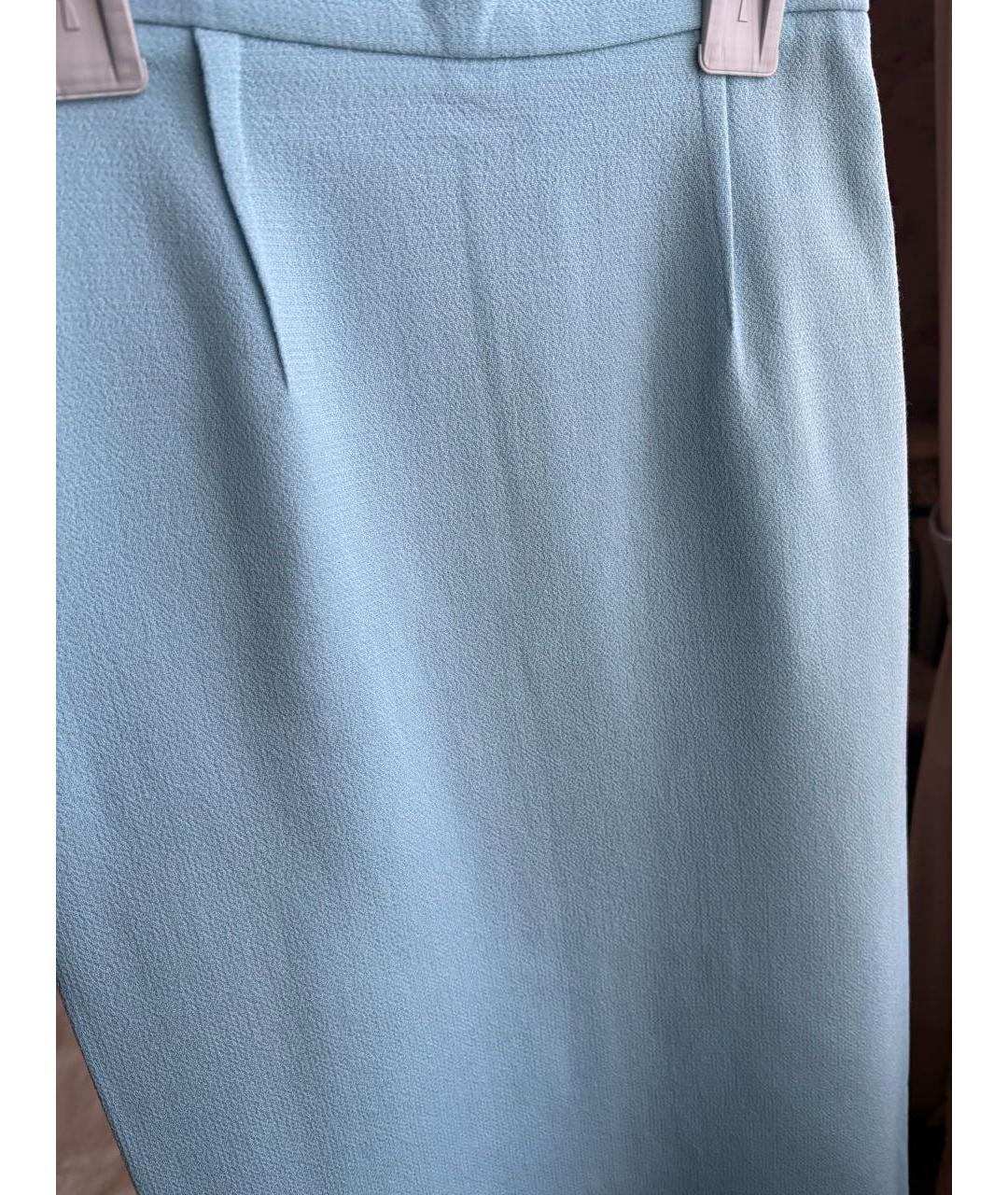 ROLAND MOURET Голубая шерстяная юбка миди, фото 3