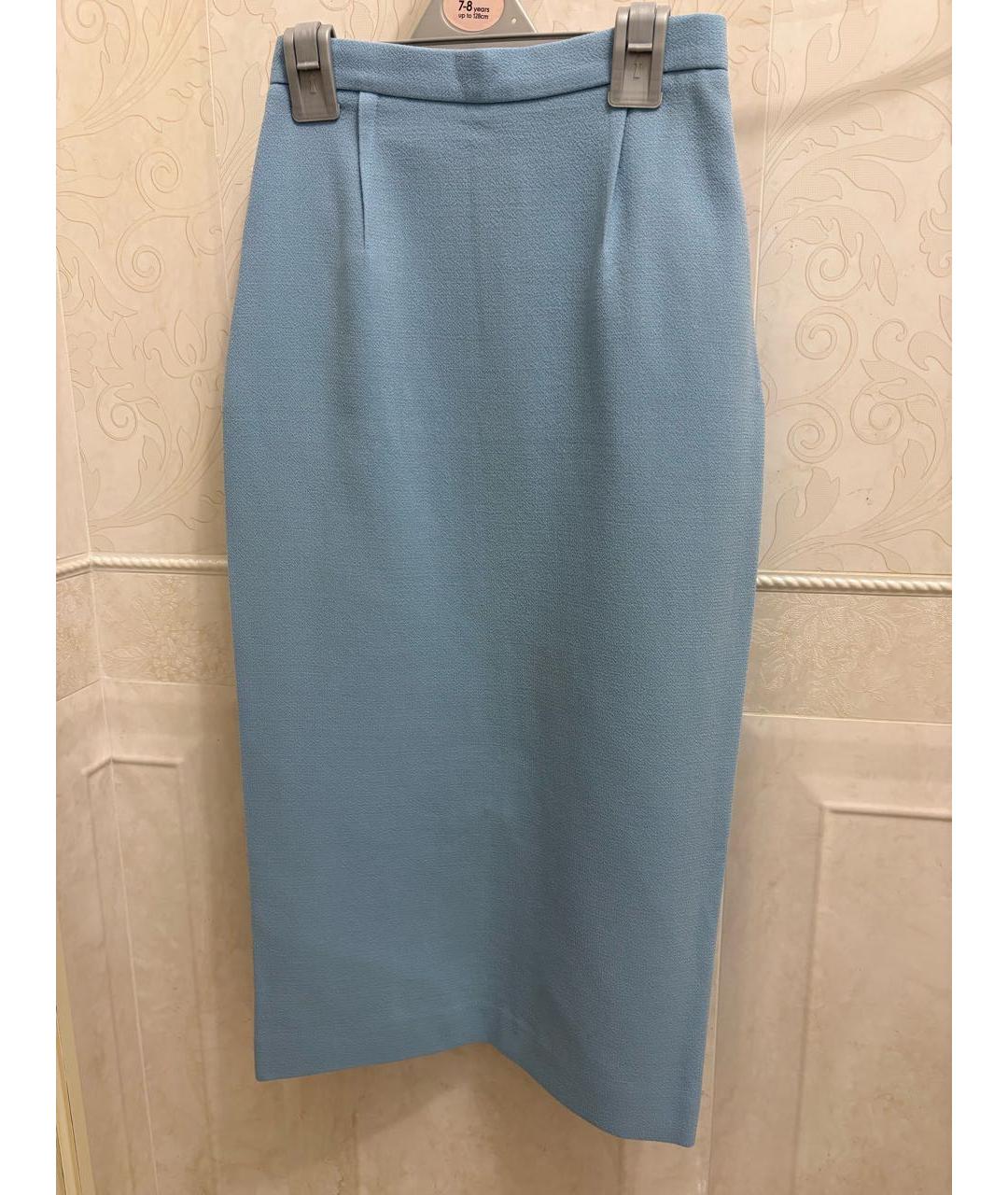 ROLAND MOURET Голубая шерстяная юбка миди, фото 4