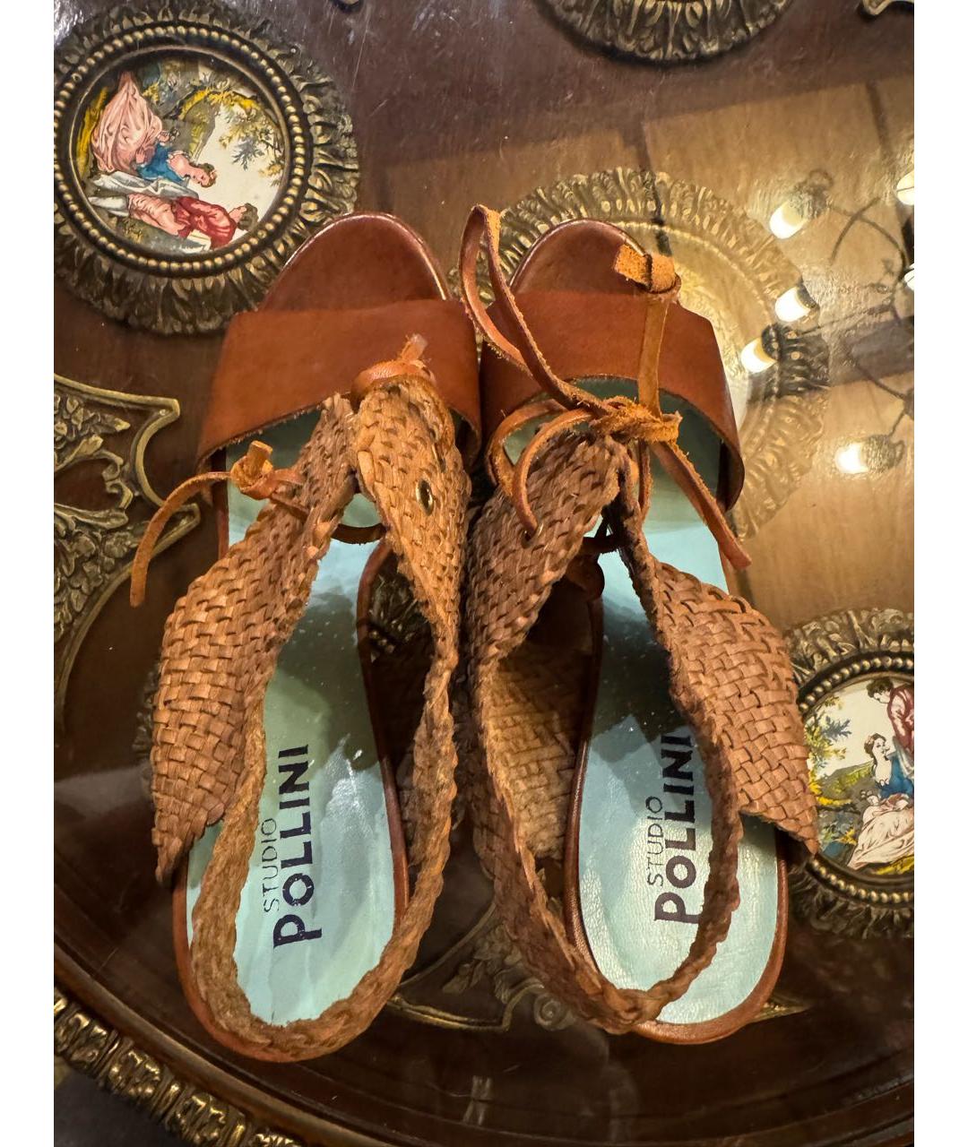 POLLINI Коричневые кожаные босоножки, фото 4