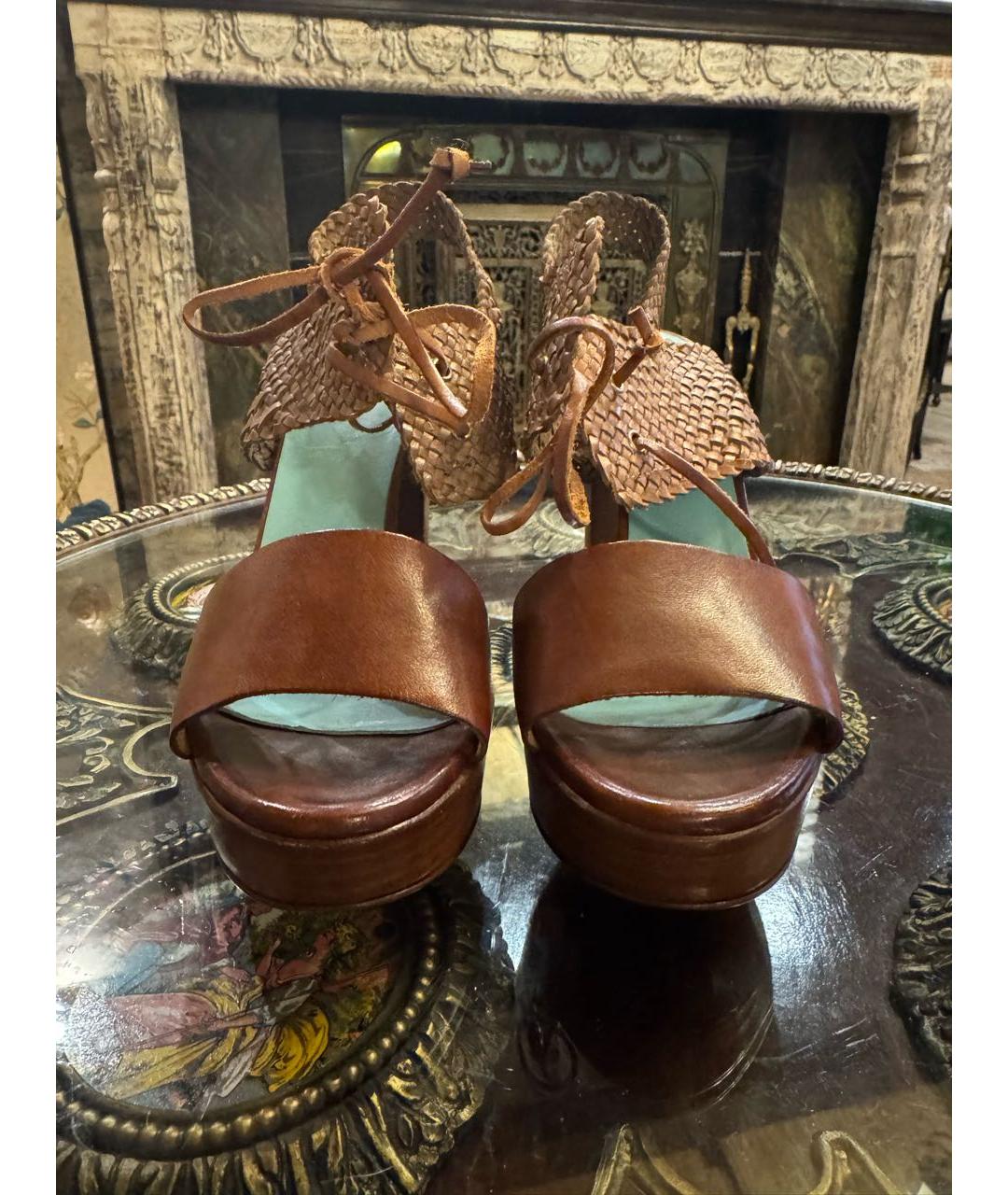 POLLINI Коричневые кожаные босоножки, фото 3