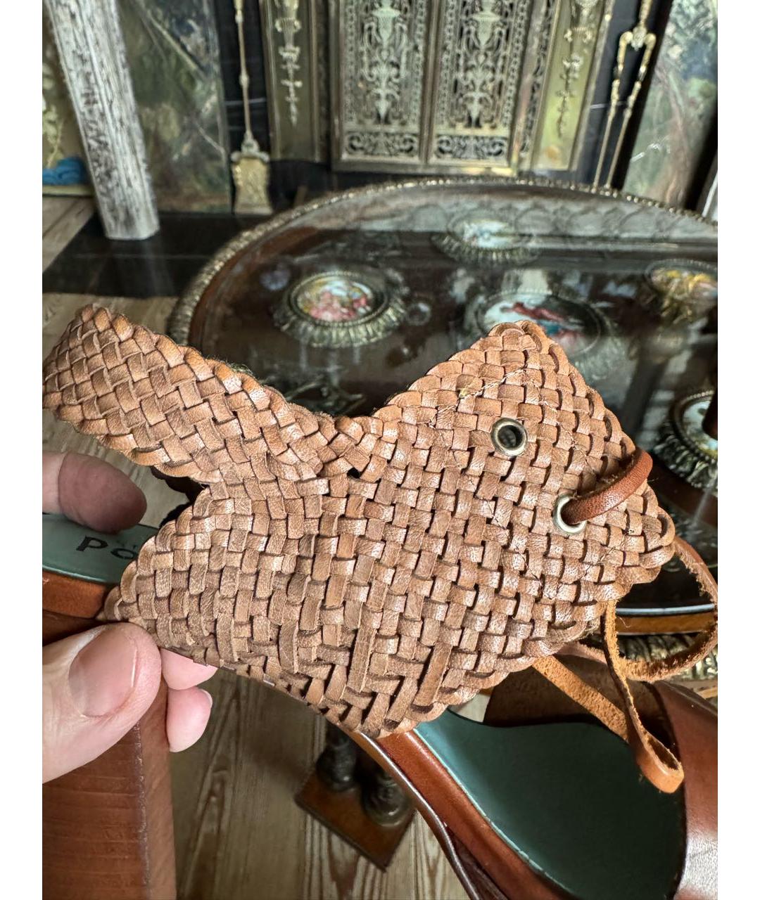 POLLINI Коричневые кожаные босоножки, фото 6