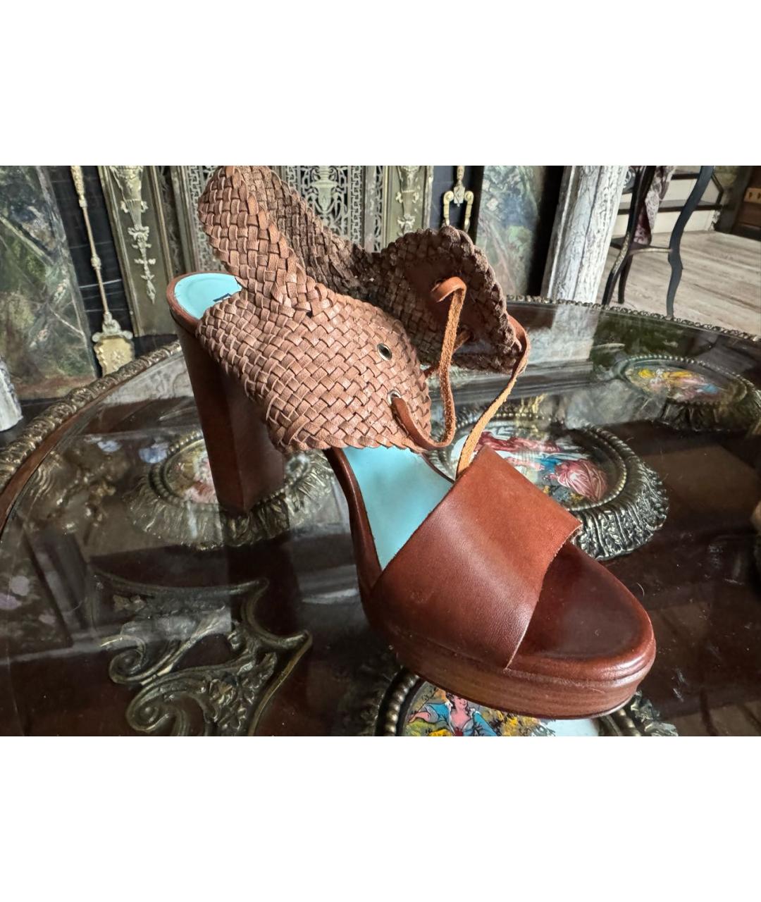 POLLINI Коричневые кожаные босоножки, фото 2