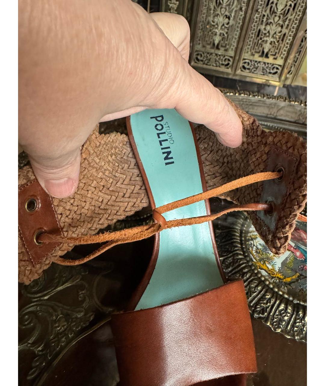 POLLINI Коричневые кожаные босоножки, фото 8