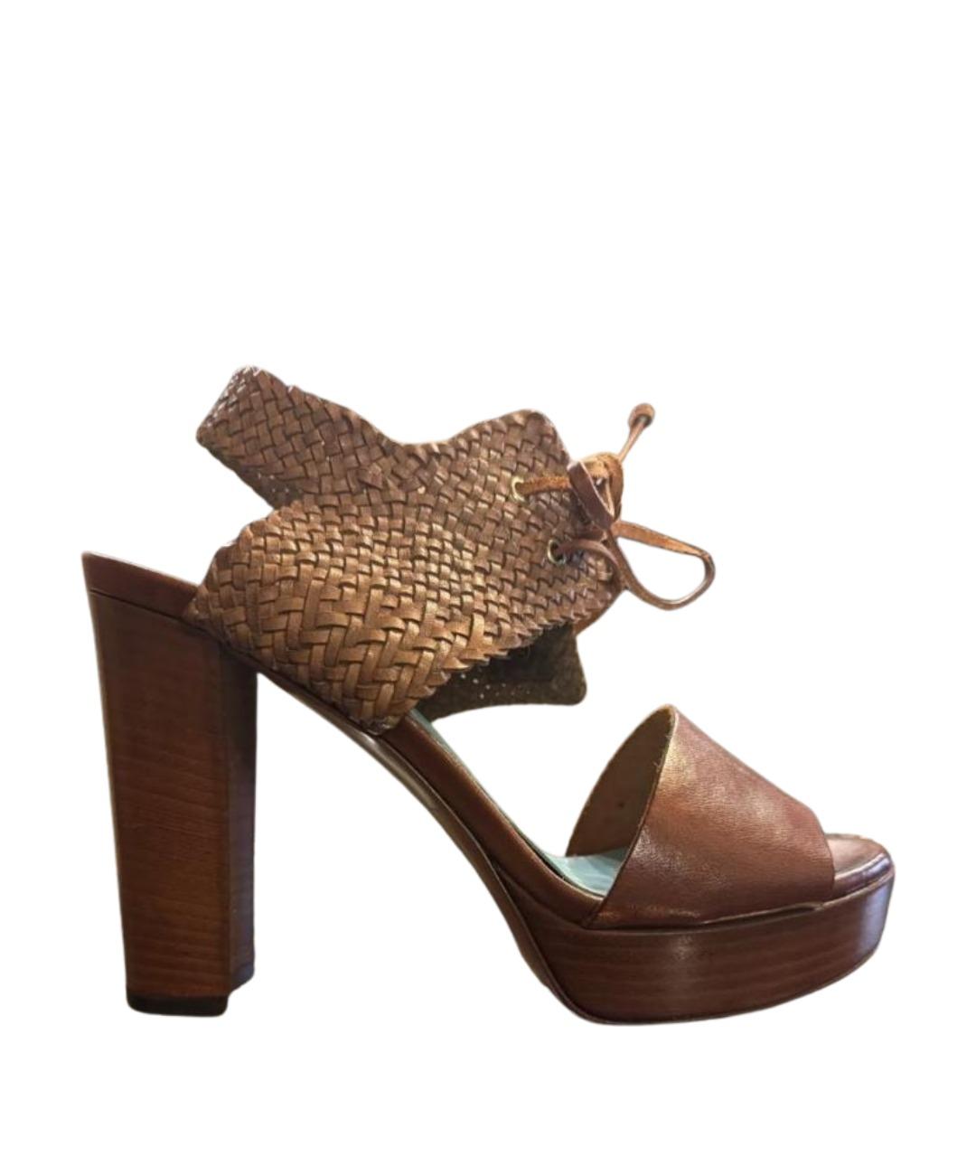 POLLINI Коричневые кожаные босоножки, фото 1