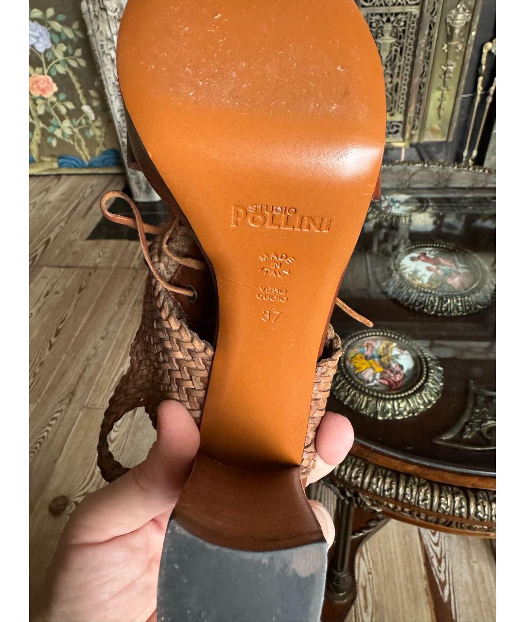 POLLINI Коричневые кожаные босоножки, фото 7
