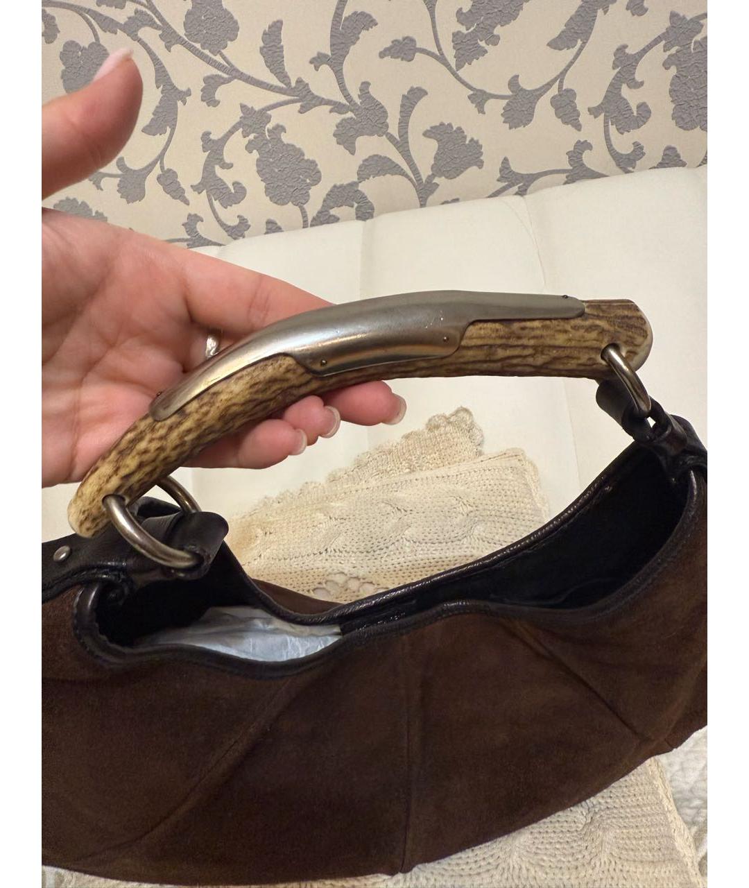 SAINT LAURENT Коричневая замшевая сумка с короткими ручками, фото 3