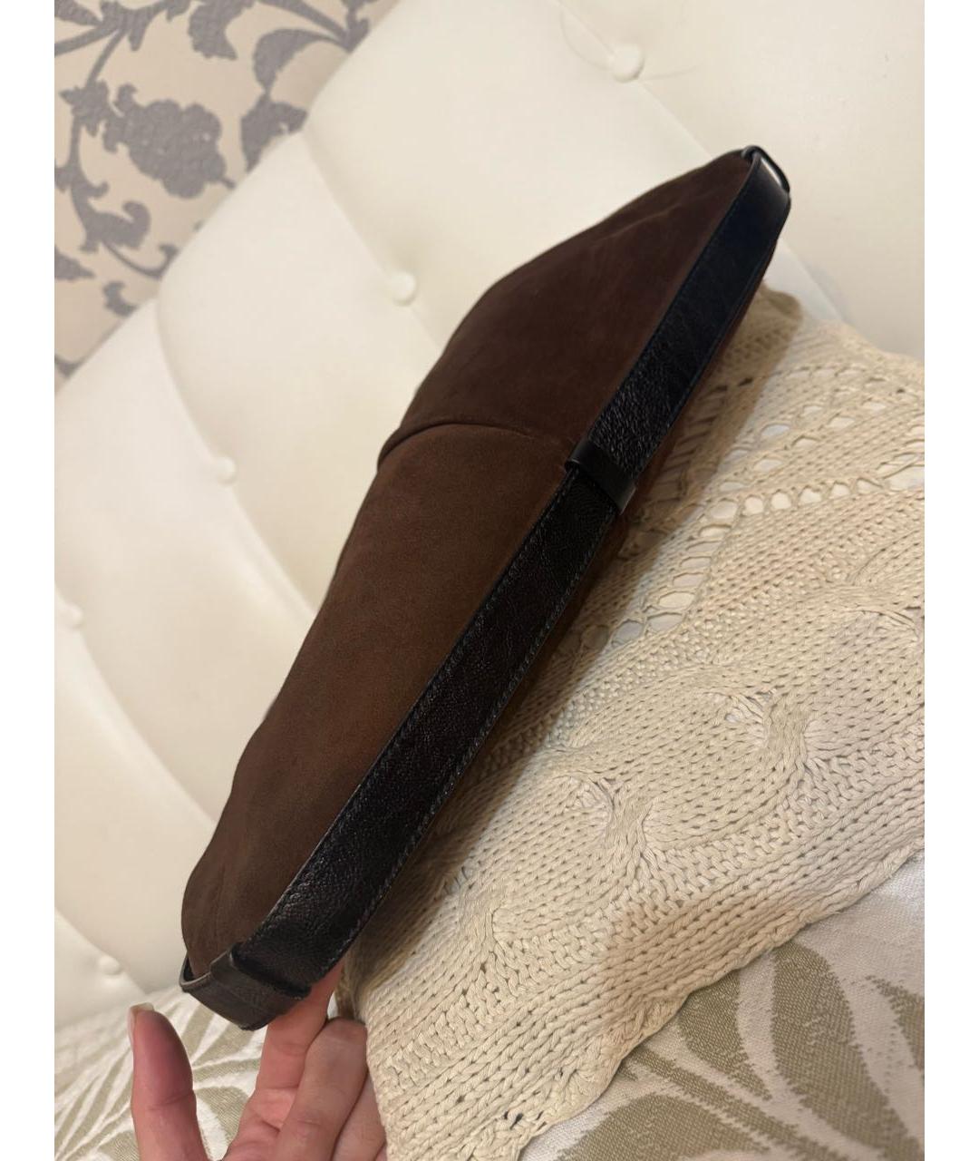 SAINT LAURENT Коричневая замшевая сумка с короткими ручками, фото 4