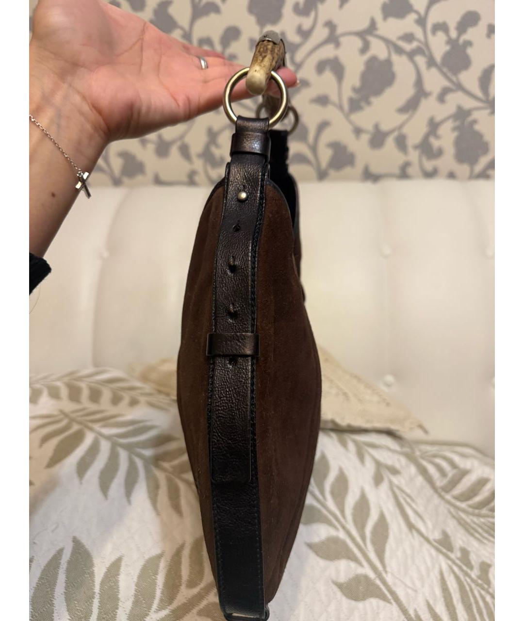 SAINT LAURENT Коричневая замшевая сумка с короткими ручками, фото 5