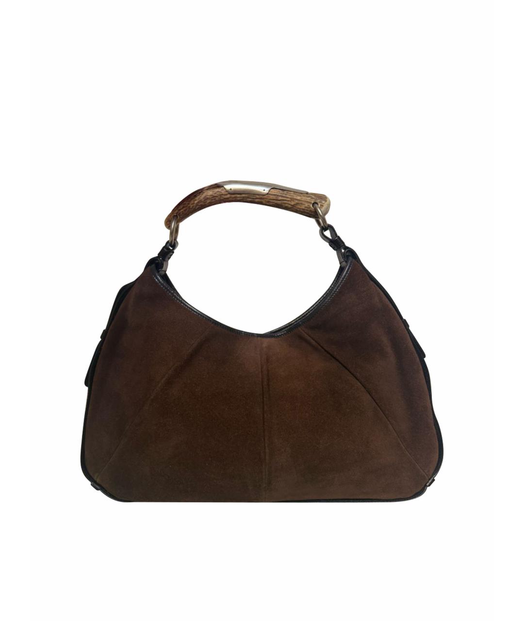 SAINT LAURENT Коричневая замшевая сумка с короткими ручками, фото 1