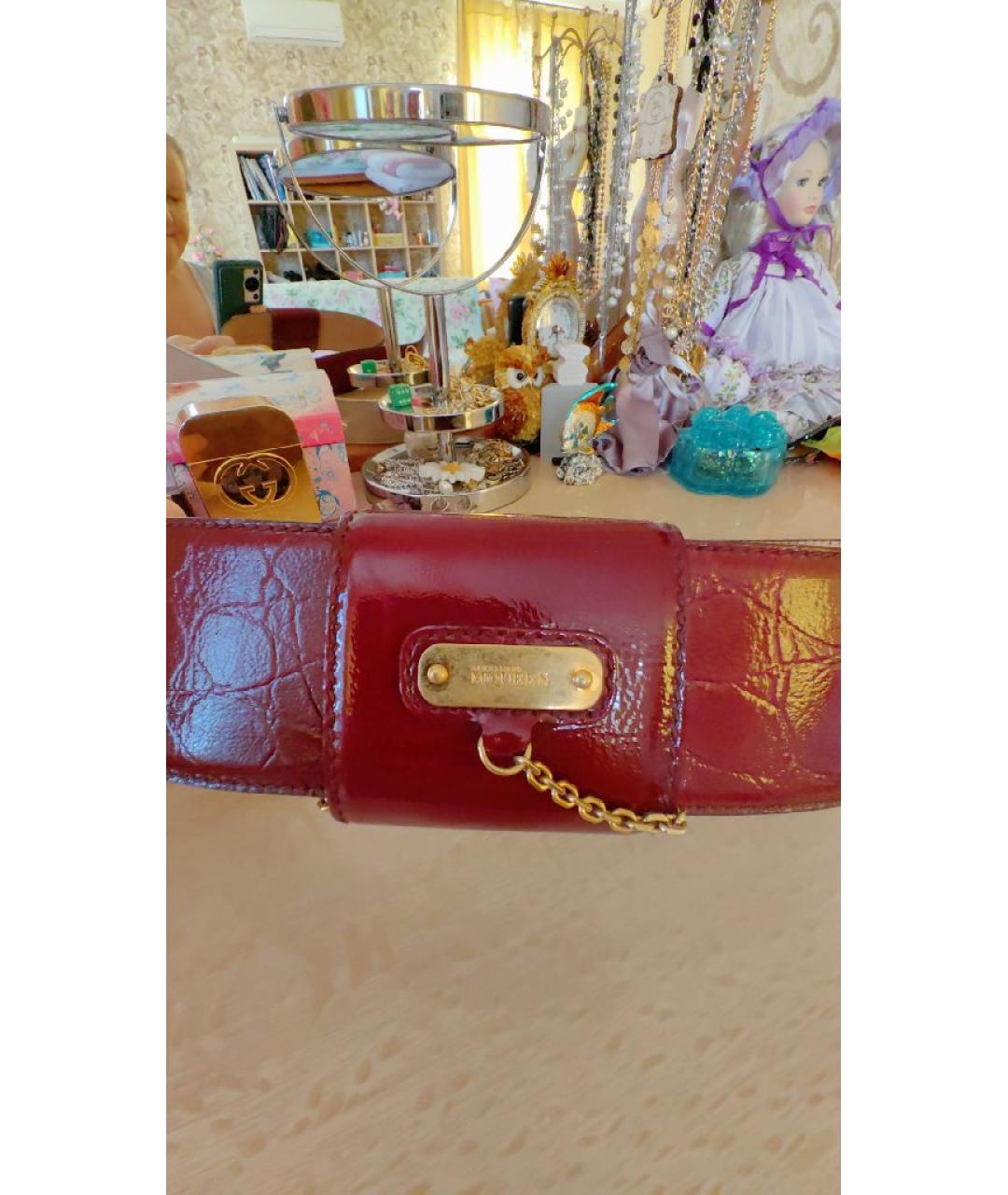 ALEXANDER MCQUEEN Бордовый ремень из лакированной кожи, фото 3