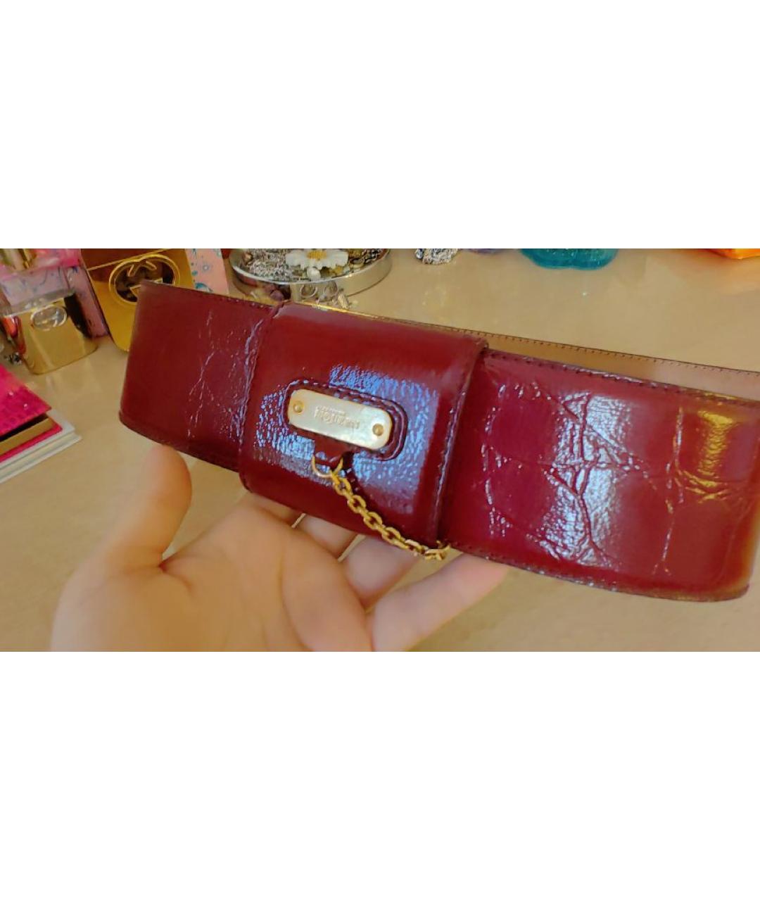 ALEXANDER MCQUEEN Бордовый ремень из лакированной кожи, фото 5