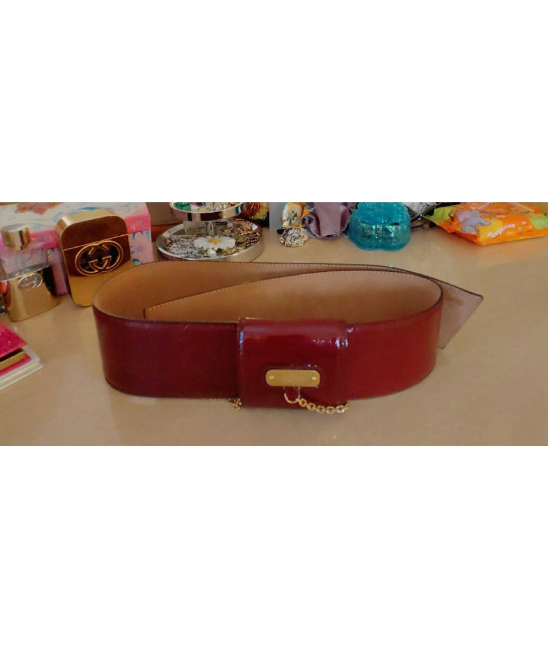 ALEXANDER MCQUEEN Бордовый ремень из лакированной кожи, фото 6