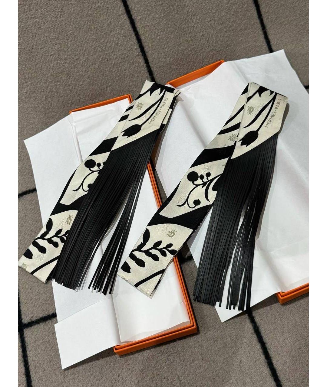 HERMES Черный шелковый шарф, фото 3