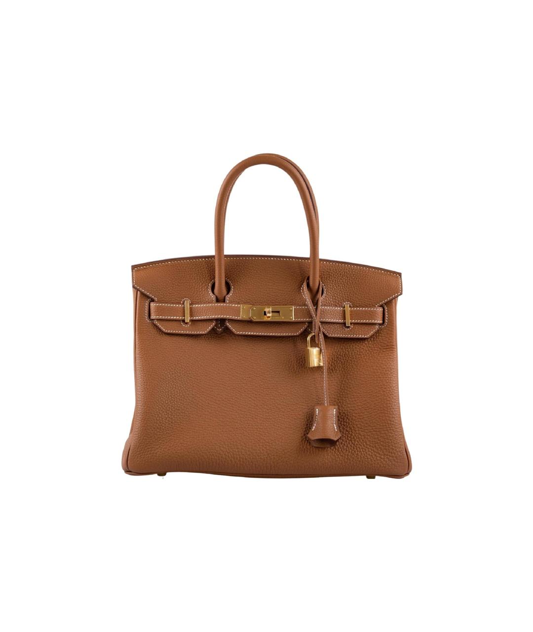 HERMES Коричневая кожаная сумка с короткими ручками, фото 6