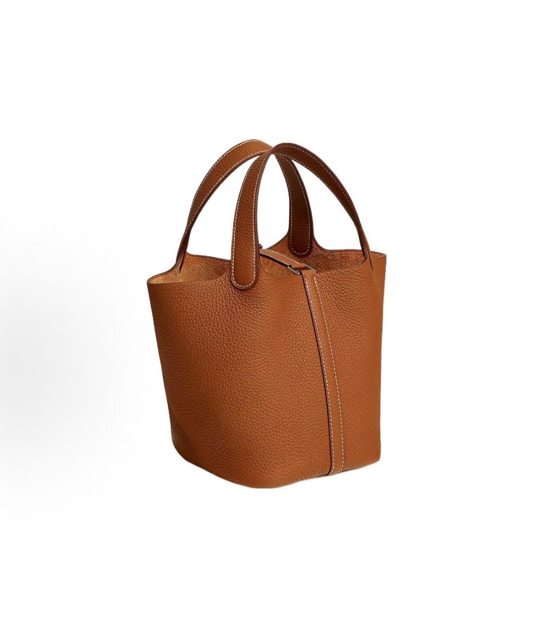 HERMES Коричневая кожаная сумка с короткими ручками, фото 3