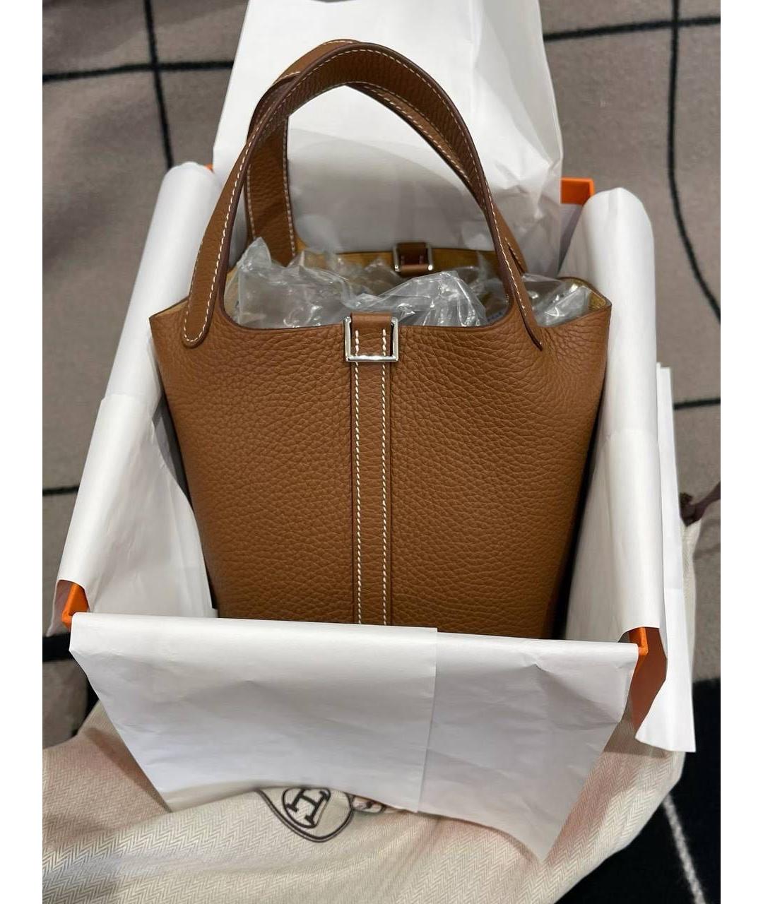 HERMES Коричневая кожаная сумка с короткими ручками, фото 5