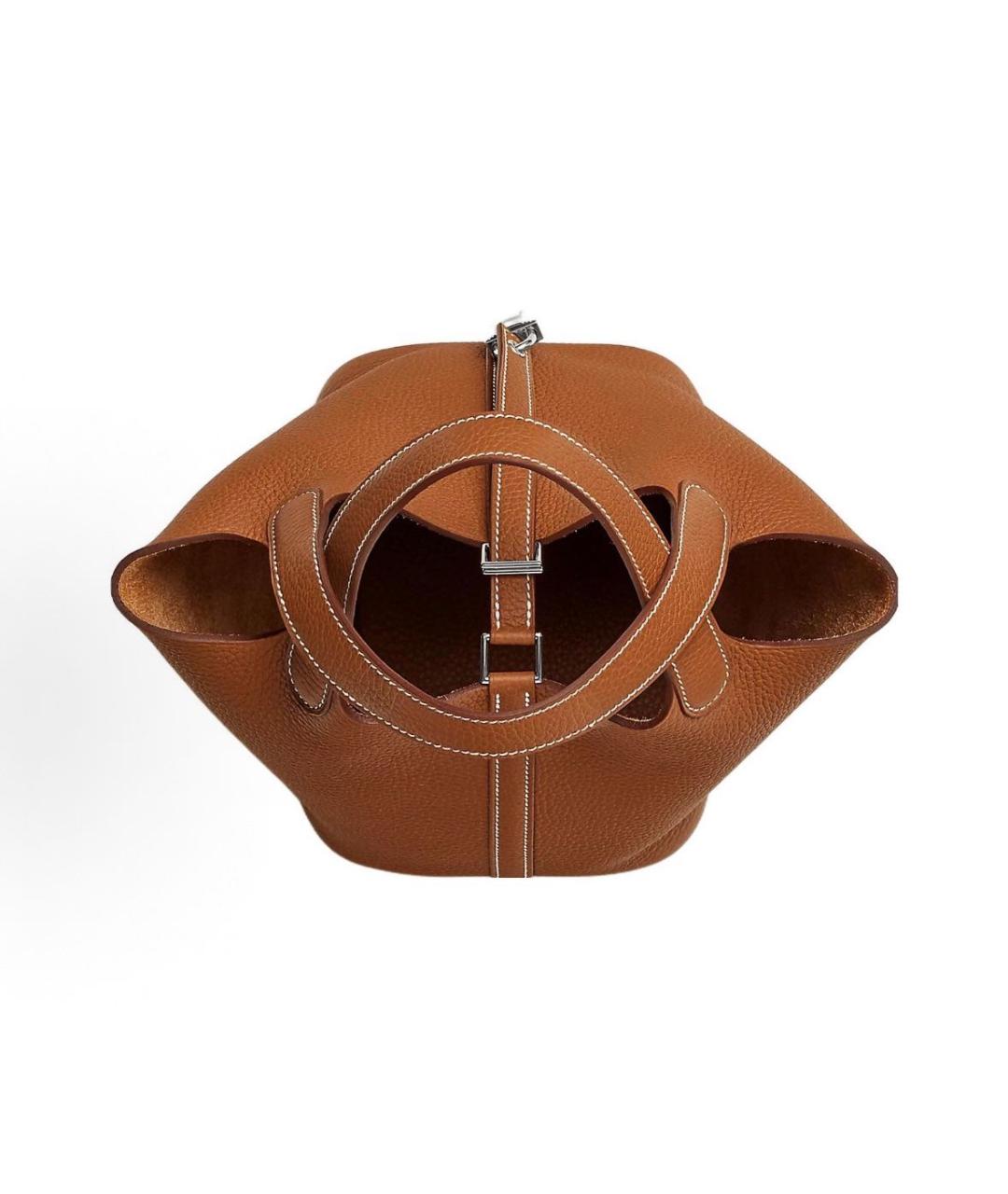 HERMES Коричневая кожаная сумка с короткими ручками, фото 4