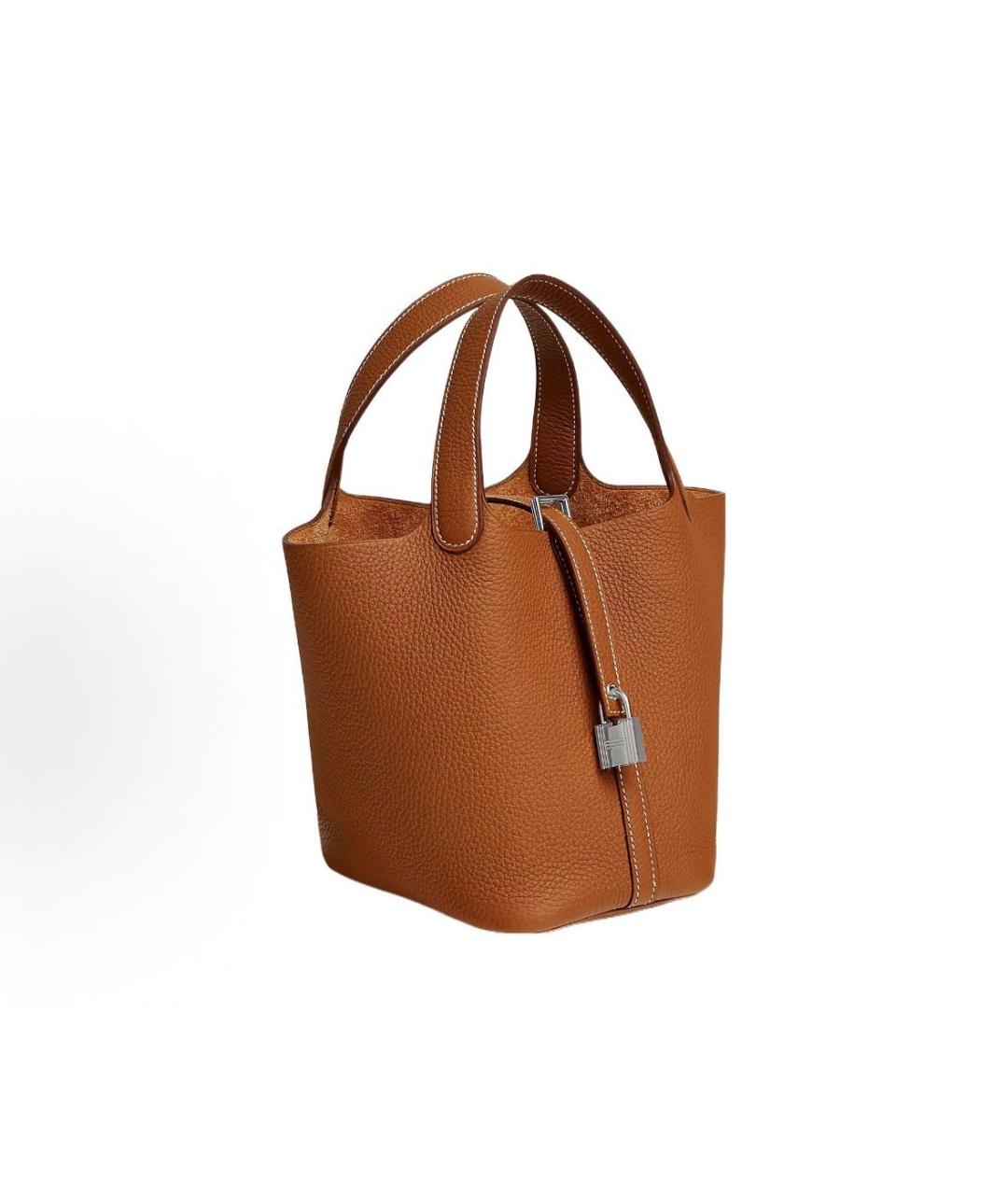 HERMES Коричневая кожаная сумка с короткими ручками, фото 2