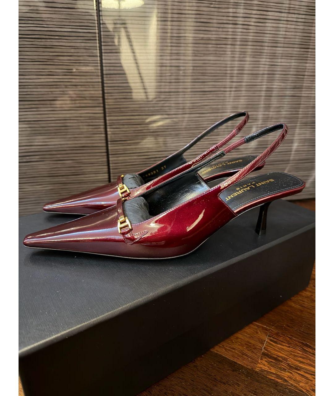 SAINT LAURENT Бордовые кожаные туфли, фото 9