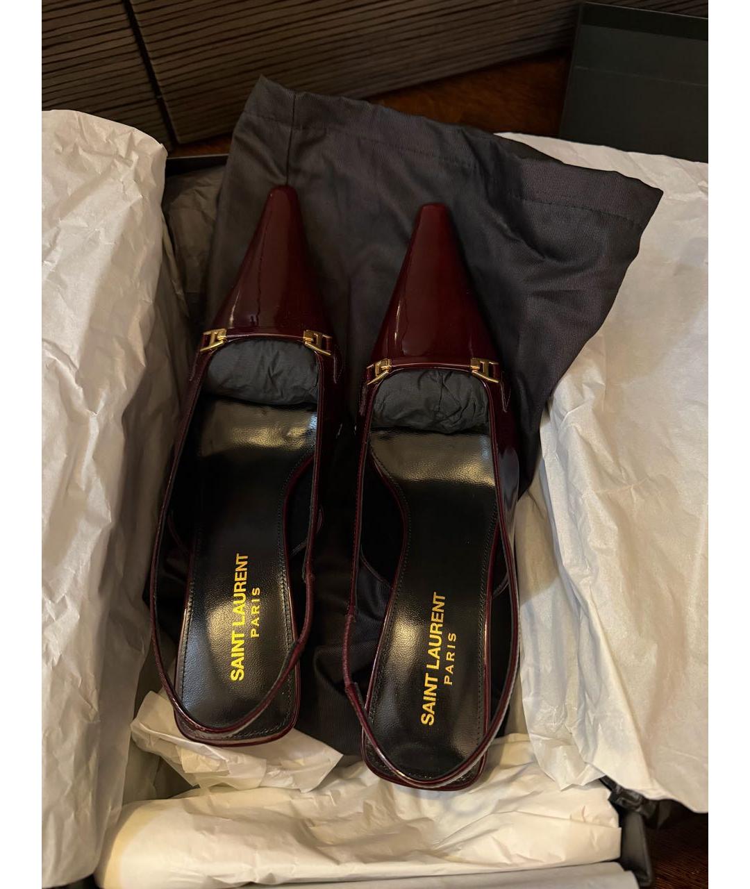 SAINT LAURENT Бордовые кожаные туфли, фото 3