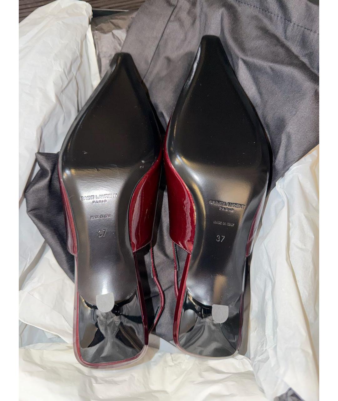 SAINT LAURENT Бордовые кожаные туфли, фото 5