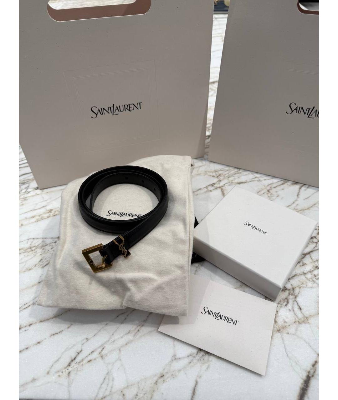 SAINT LAURENT Черный кожаный ремень, фото 6