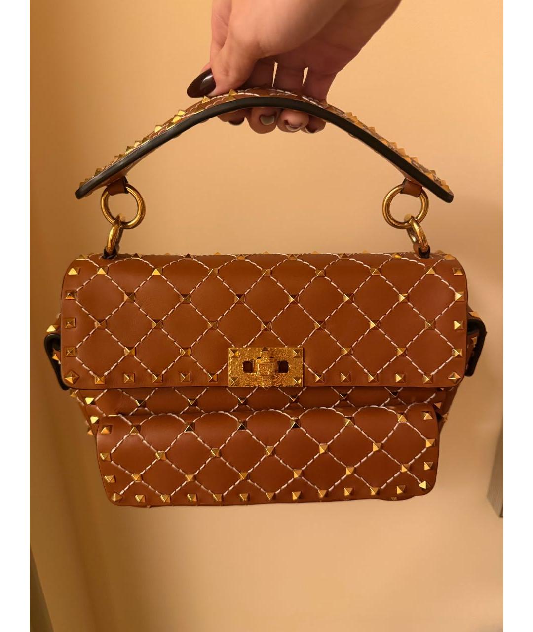VALENTINO Коричневая кожаная сумка с короткими ручками, фото 7