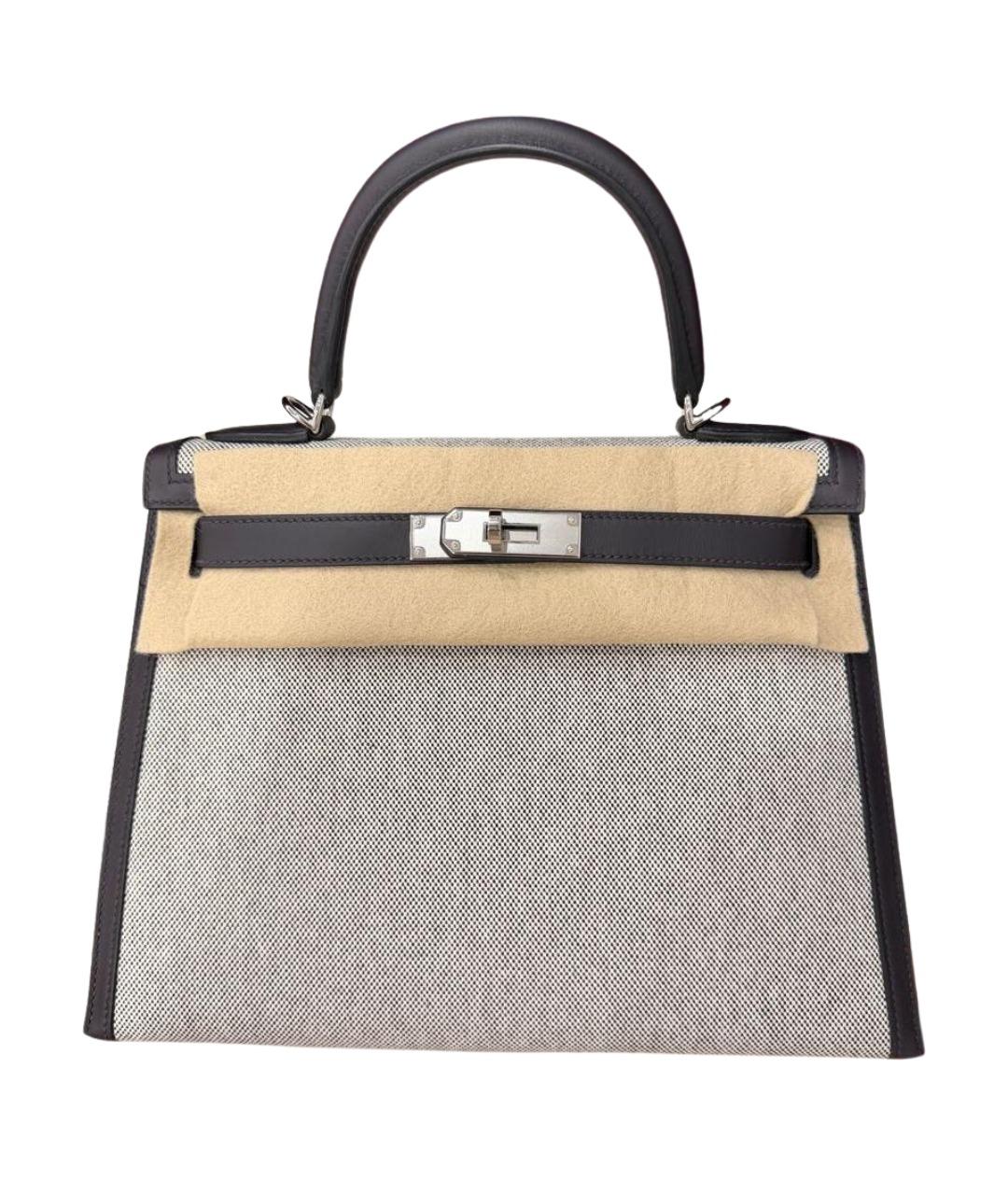 HERMES Черная тканевая сумка с короткими ручками, фото 1