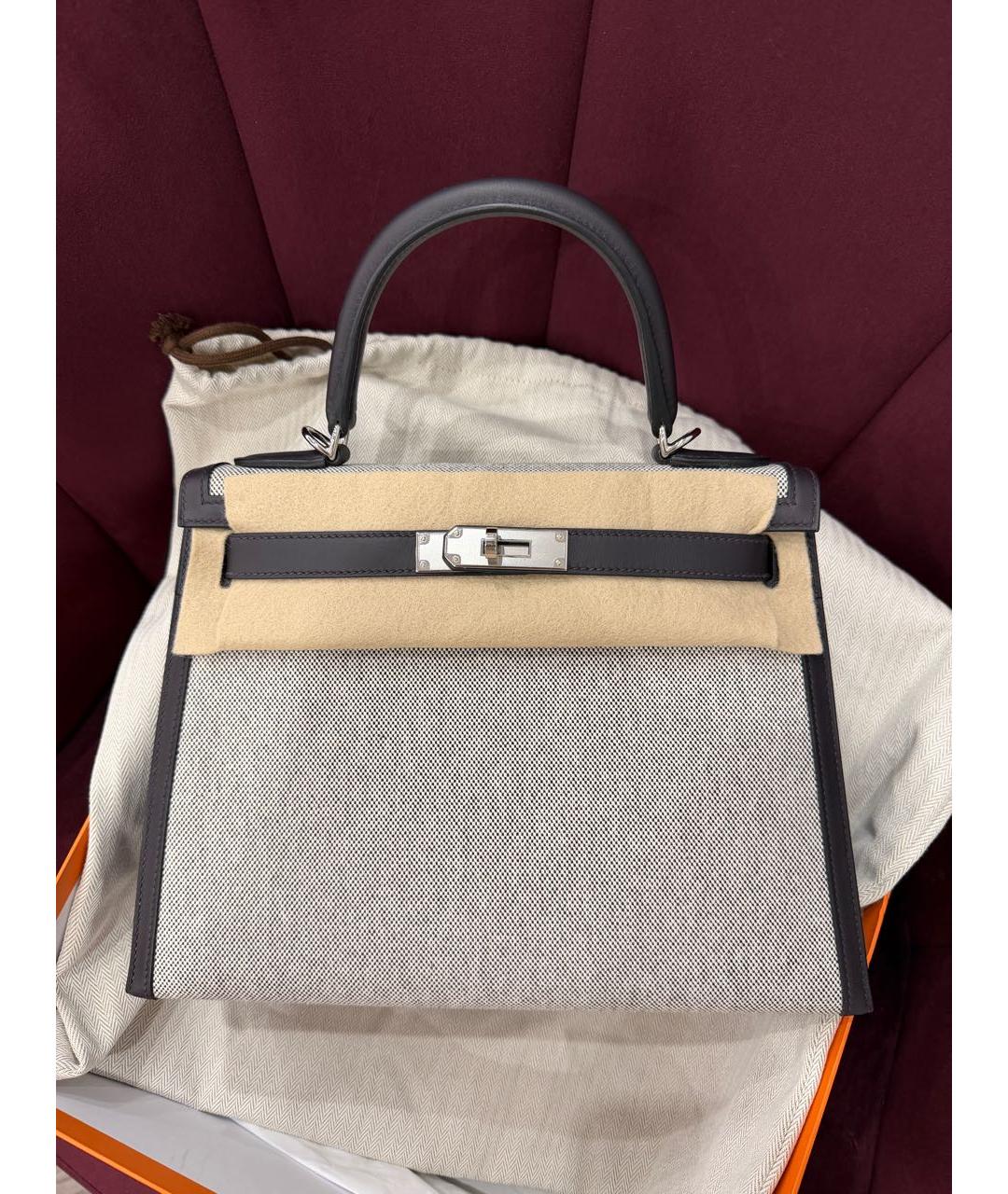 HERMES Черная тканевая сумка с короткими ручками, фото 4