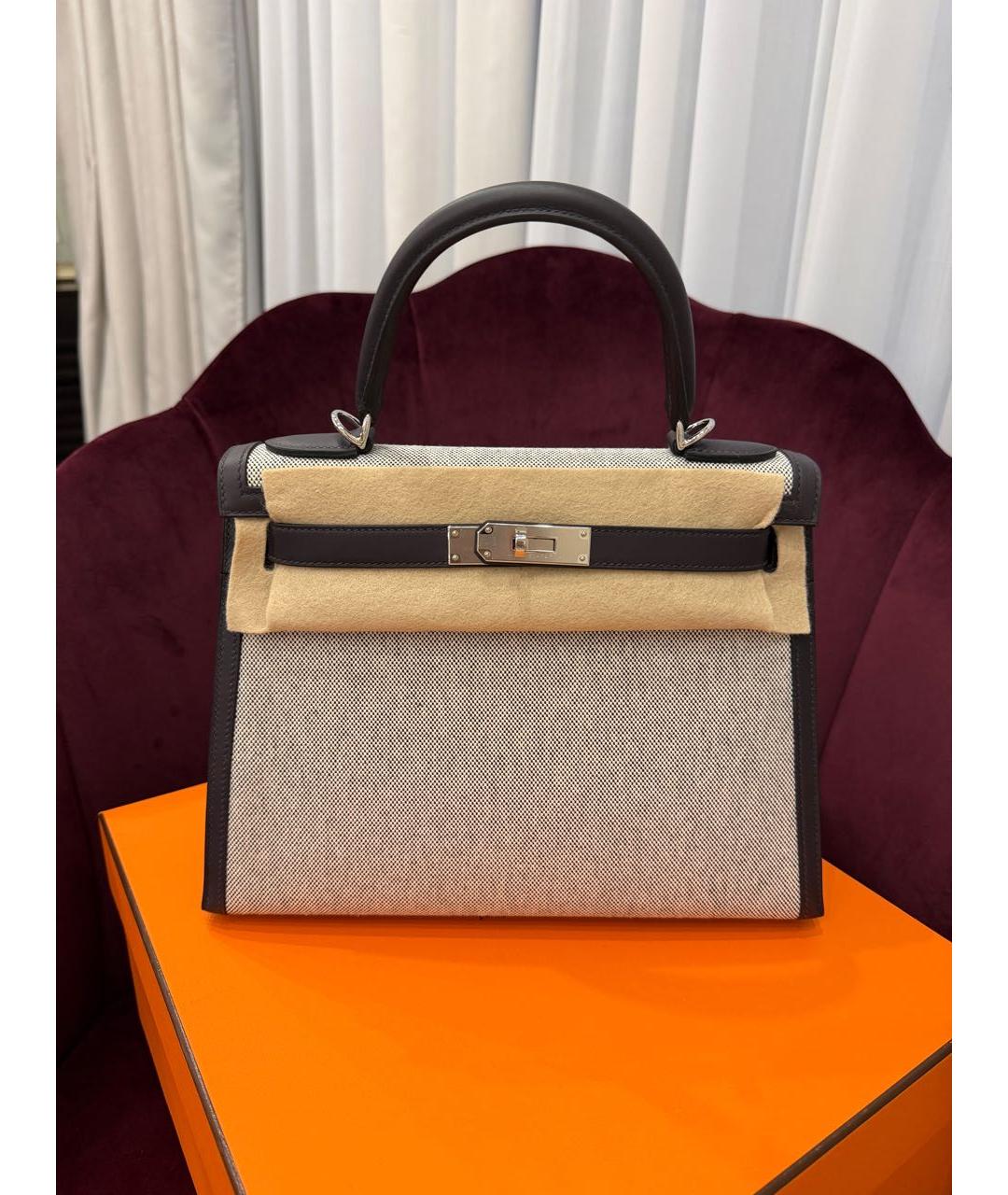 HERMES Черная тканевая сумка с короткими ручками, фото 2